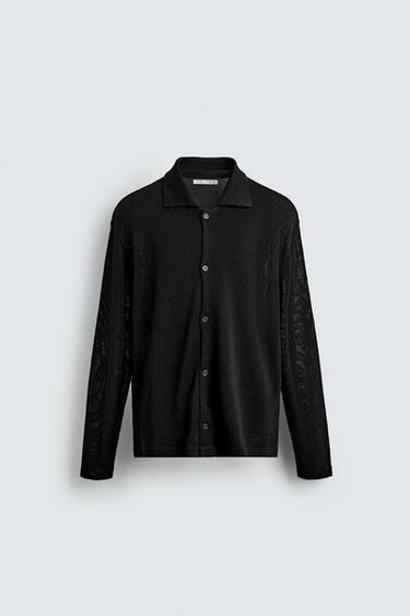 Zara RELAXED FIT KNIT OVERSHIRT - Black