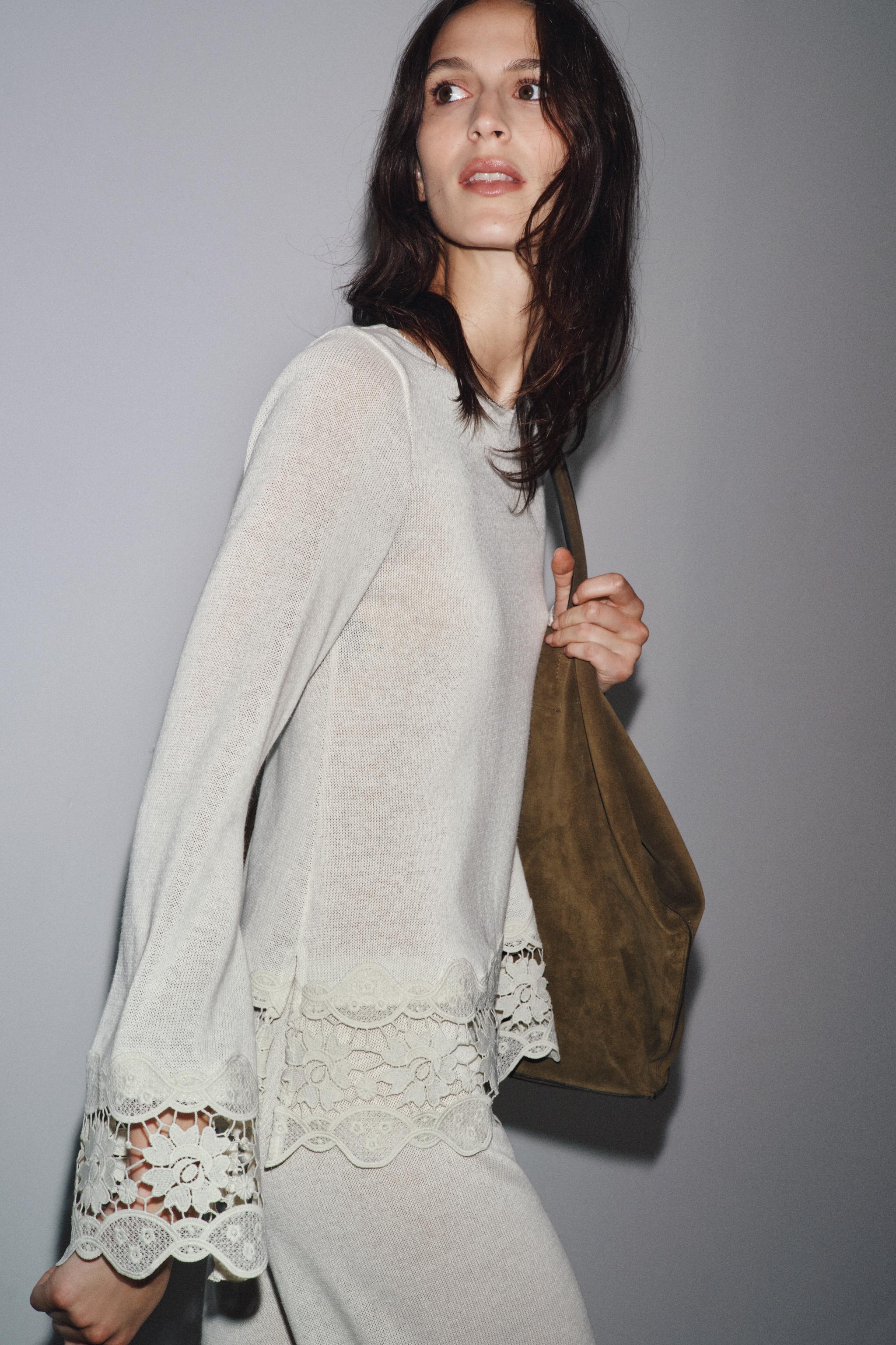 SARAページ GUIPURE COMBINED TROUSERS - Ecru | ZARA India