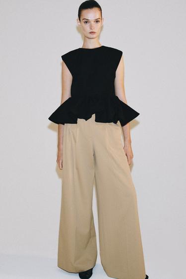 WIDE-LEG PLEATED TROUSERS ZW COLLECTION - Beige by Zara