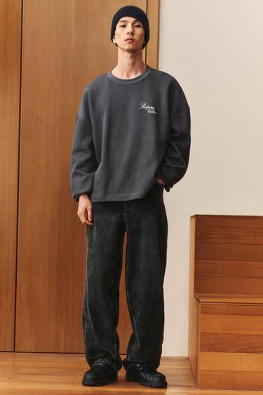 Zara 結構印花標語運動衫 - 鉛色