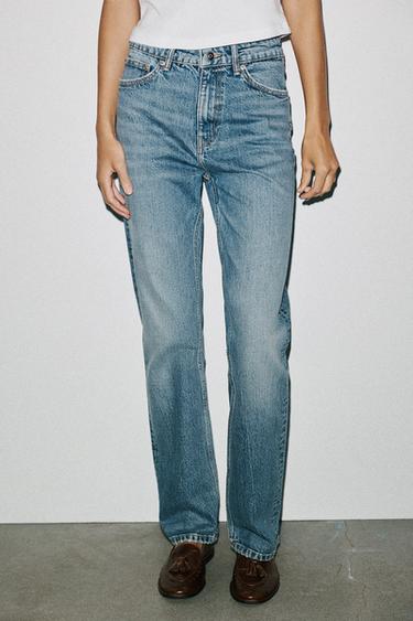 Zara TRF STRAIGHT LEG JEANS WITH A HIGH WAIST - Blue