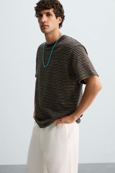 STRIPED JACQUARD T-SHIRT - Navy blue by Zara - Image 4