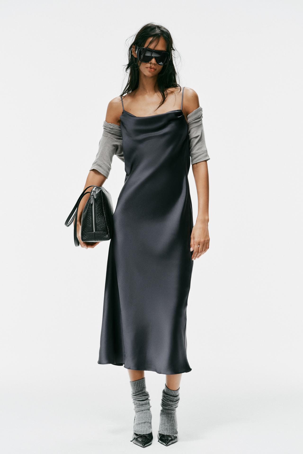 DRAPED SATIN MIDI DRESS