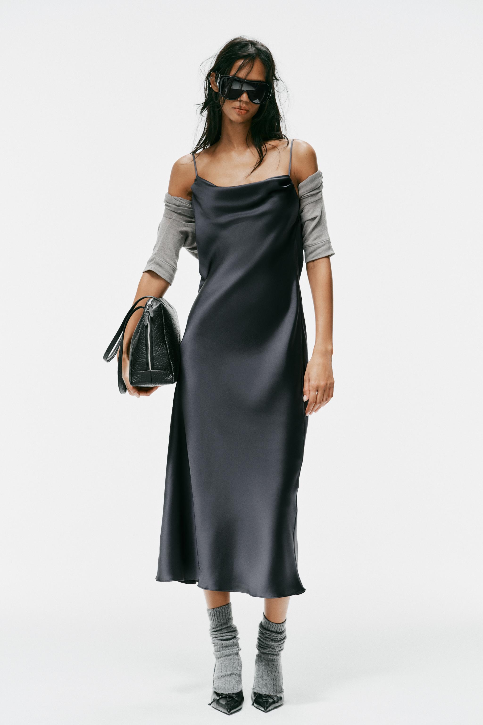 DRAPED SATIN MIDI DRESS