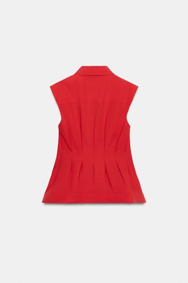ZW COLLECTION PLEATED SLEEVELESS SHIRT - Intense red by Zara - Image 4