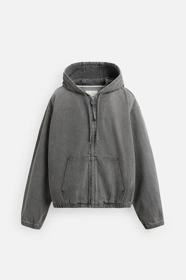 HOODED DENIM JACKET - Grey by Zara - Image 0