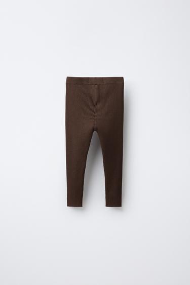 RIB KNIT LEGGINGS - Chocolate by Zara - Image 1