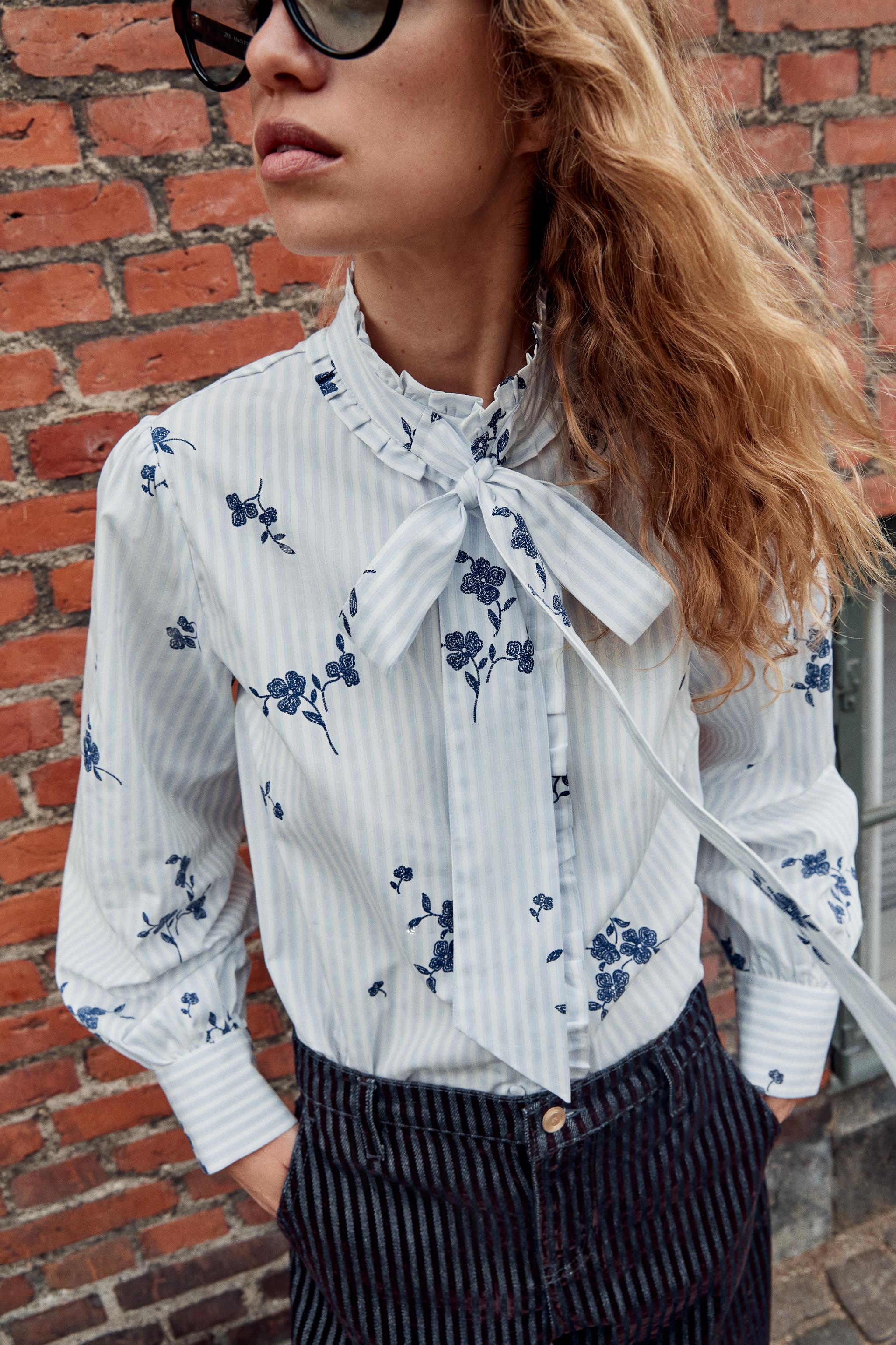 Zara ÇİÇEK DESENLİ BAĞCIKLI BLUZ görsel 2