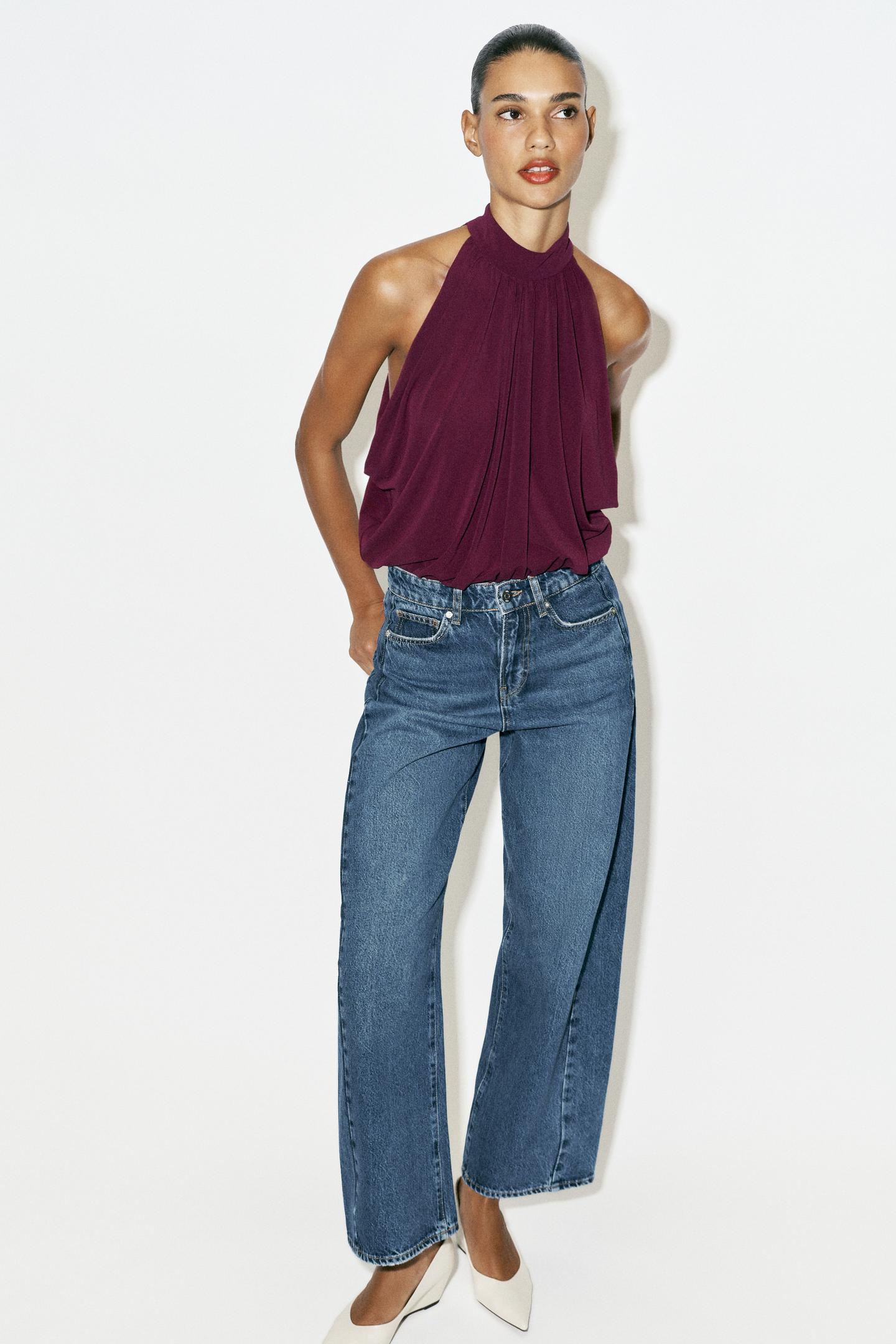 Боди Balloon, завязка на шее — Zara, цвет: Баклажановый