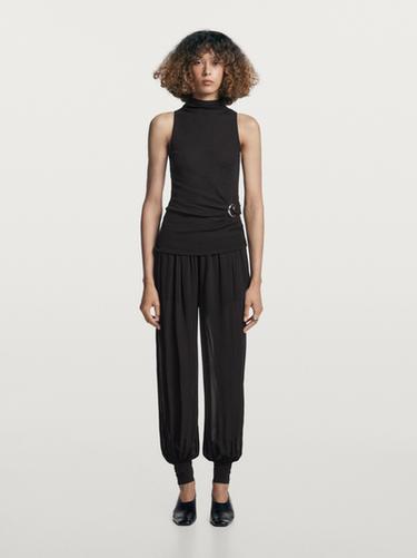 Zara Funnel neck top with brooch detail - Black