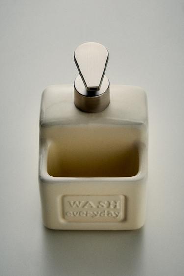 DISPENSER VOOR VLOEIBAAR AFWASMIDDEL MET HOUDER - Roomkleur van Zara