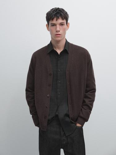Zara Wool blend V-neck knit cardigan - Chocolate