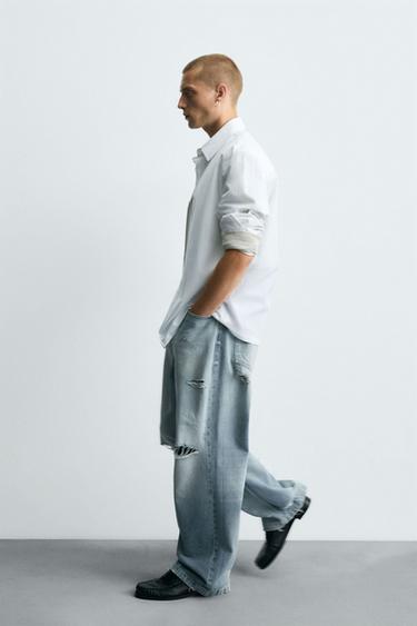 RIPPED BAGGY FIT JEANS - Light blue by Zara - Image 6