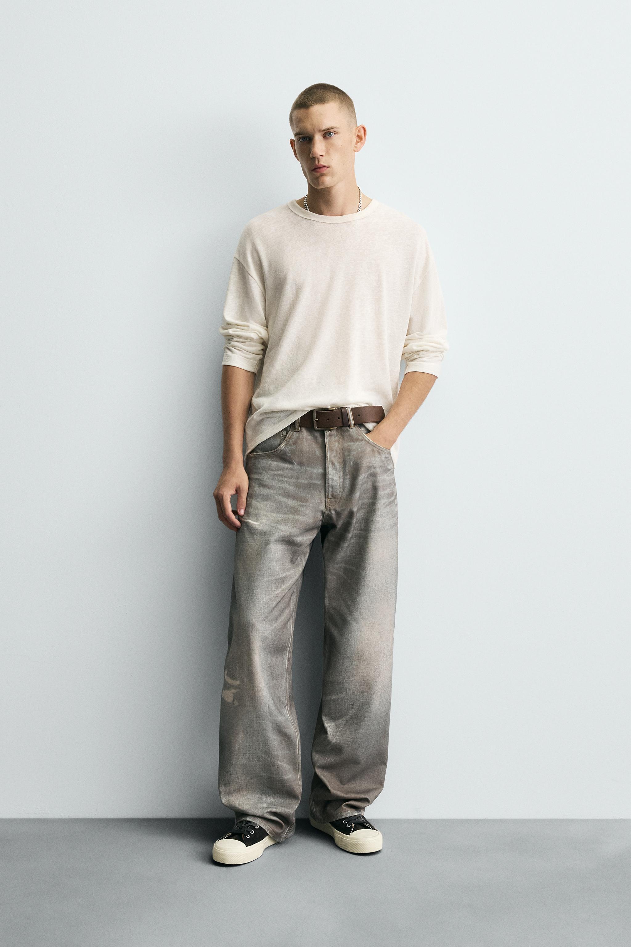 Jeans Uomo Zara Zara Pantaloni Baggy Effetto Pelle JEANS BAGGY FIT