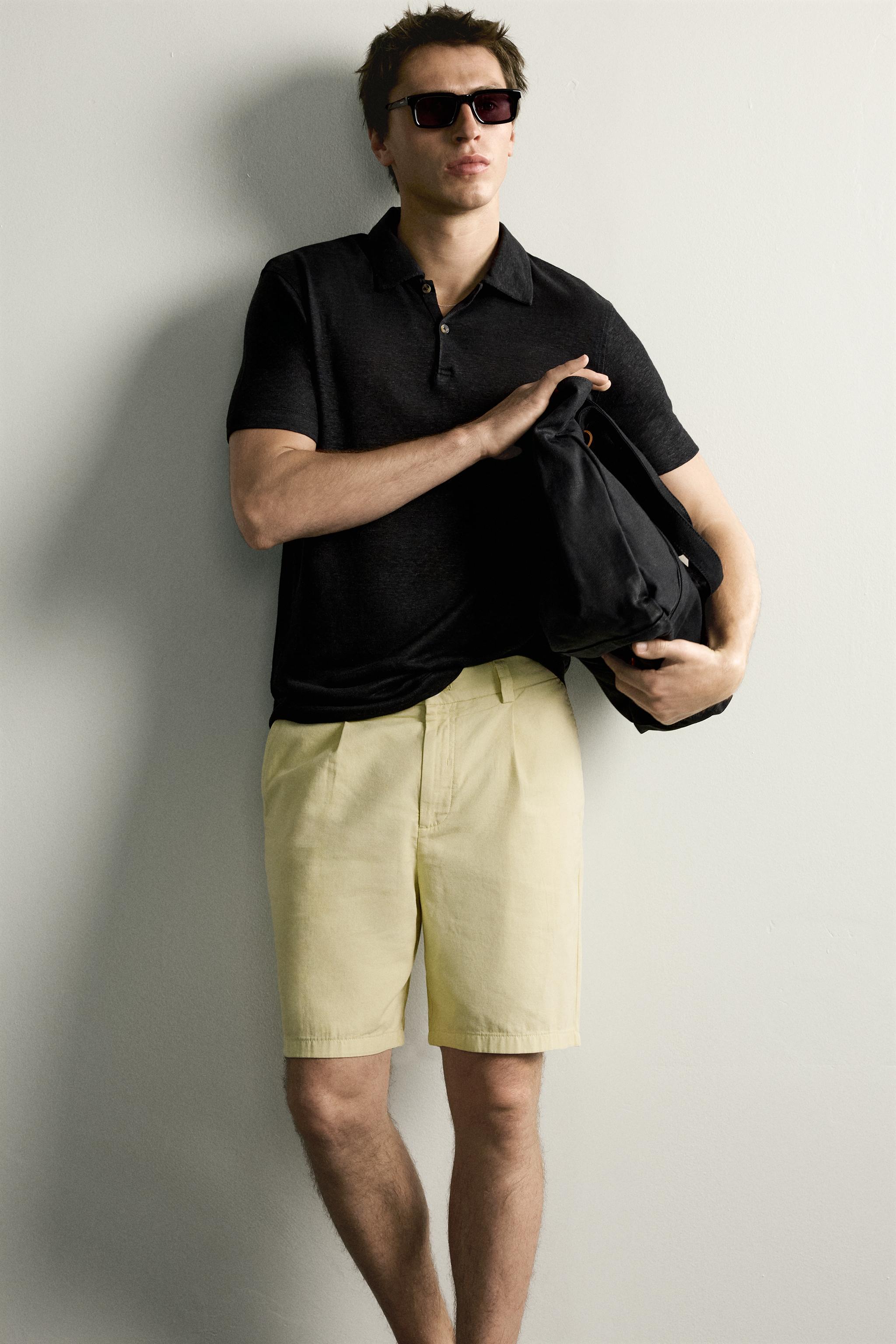 Мужские рубашки Zara HEMP-VISCOSE REGULAR FIT POLO SHIRT — фото 6