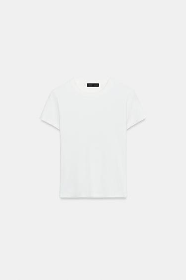 Zara SLIM FIT RIBBED T-SHIRT - White