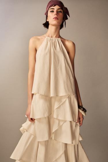 VESTIDO HALTER VOLANTES ZW COLLECTION - Vainilla de Zara