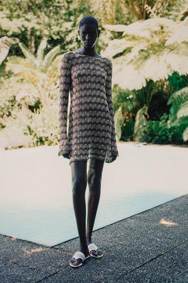 METALLIC THREAD CUTWORK KNIT MINI DRESS - striped by Zara