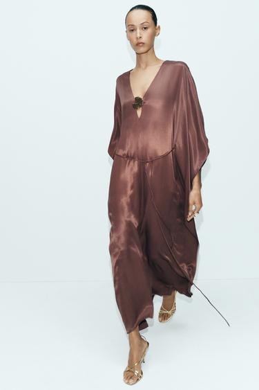 KAFTAN DRESS WITH METAL APPLIQUE BELT - Brown by Zara