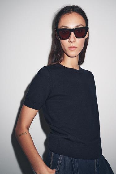 TOP MANGA CORTA 100% LANA - Marino de Zara