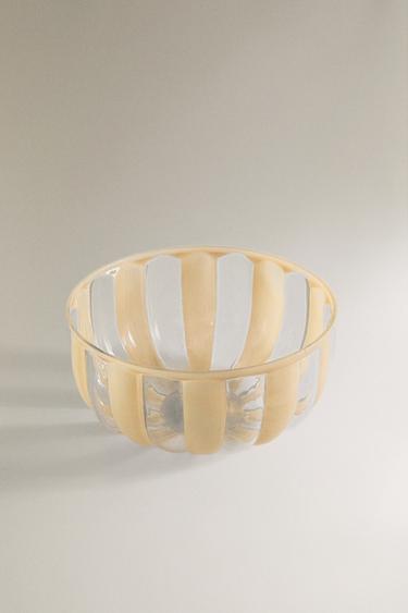 STRIPED GLASS SALAD BOWL - Beige by Zara - Image 1