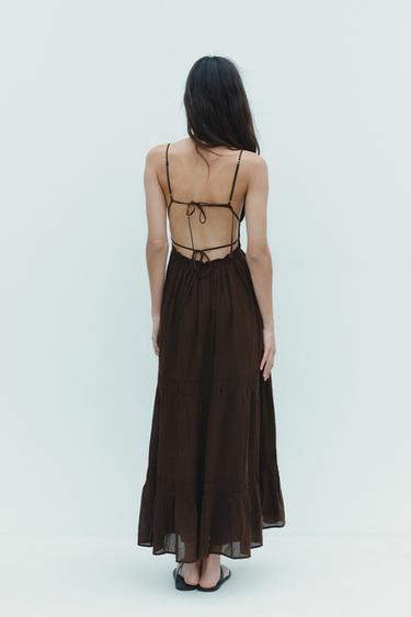 ROBE MI-LONGUE EN GAZE - Marron de Zara - Image 3