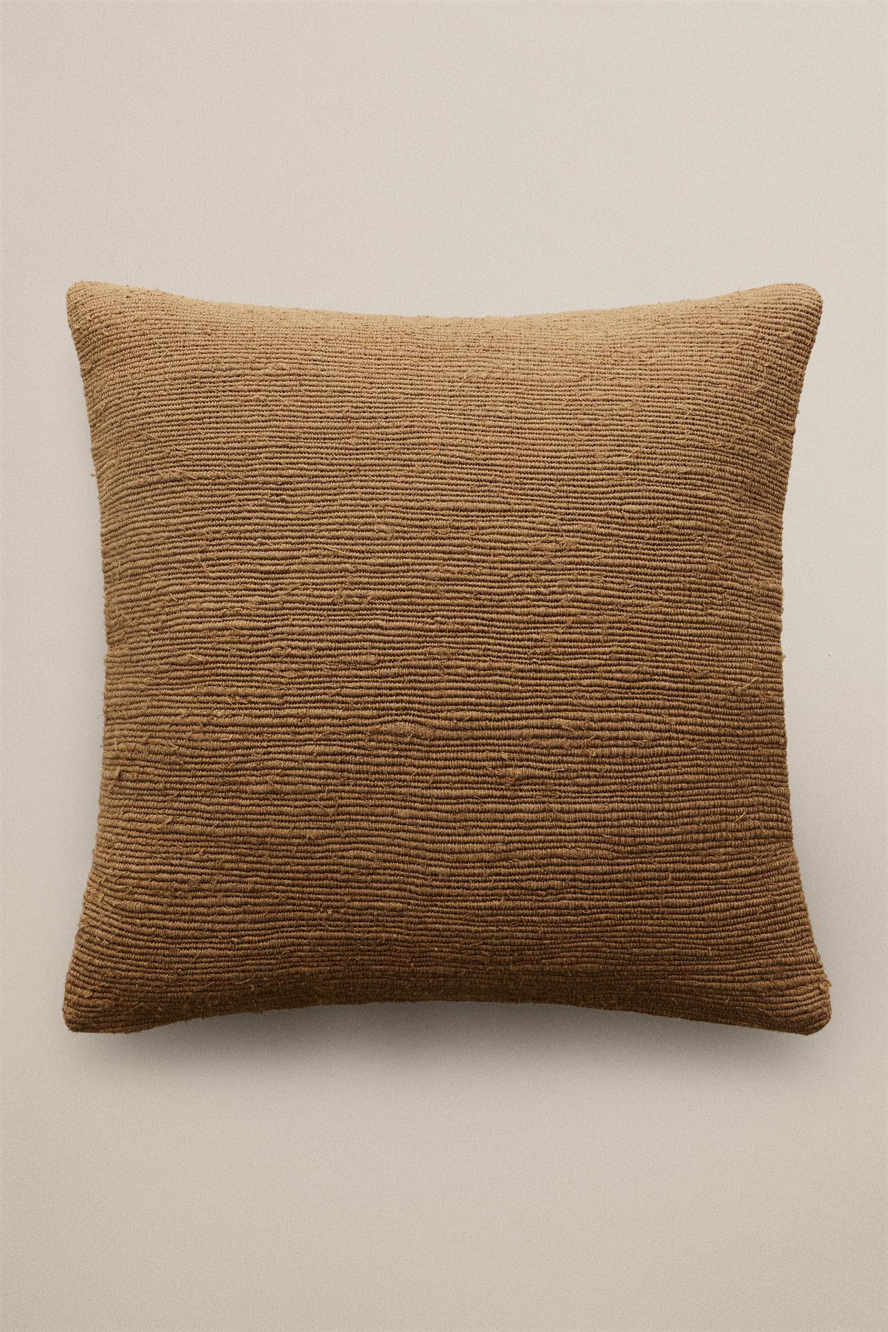 WOVEN THROW PILLOW COVER — taupe brown