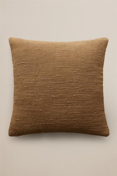 WOVEN THROW PILLOW COVER — taupe brown 1