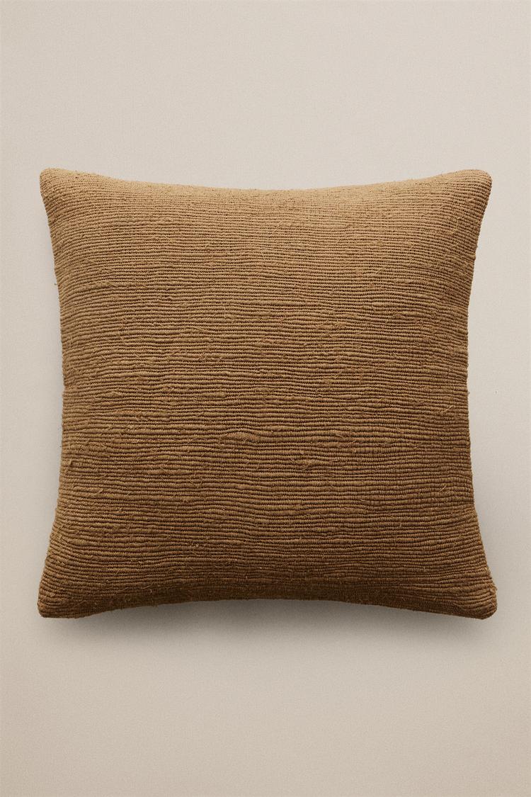 WOVEN THROW PILLOW COVER — taupe brown
