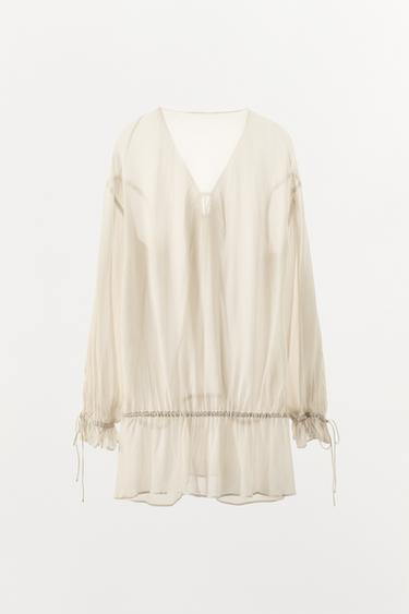 SEMI-SHEER FLOWING TOP - Oyster-white by Zara - Image 4