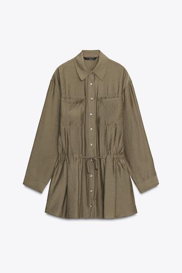 VESTIDO CORTO FLUIDO CAMISERO - kaki-med de Zara