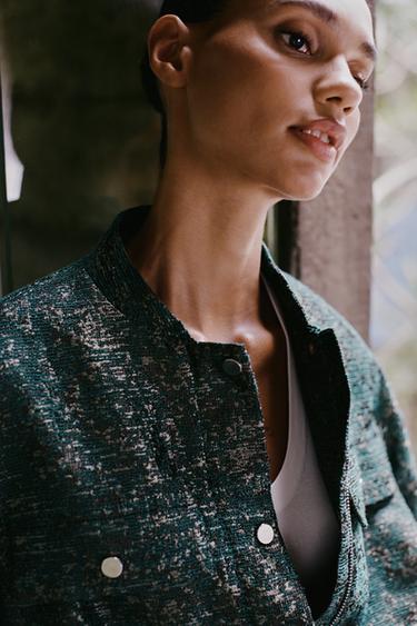 BLOUSON STRUCTURÉ FIL MÉTALLISÉ - Noir / Vert de Zara - Image 2