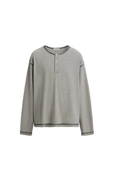 CAMISETA RAYAS CUELLO PANADERO - Azul / Blanco de Zara