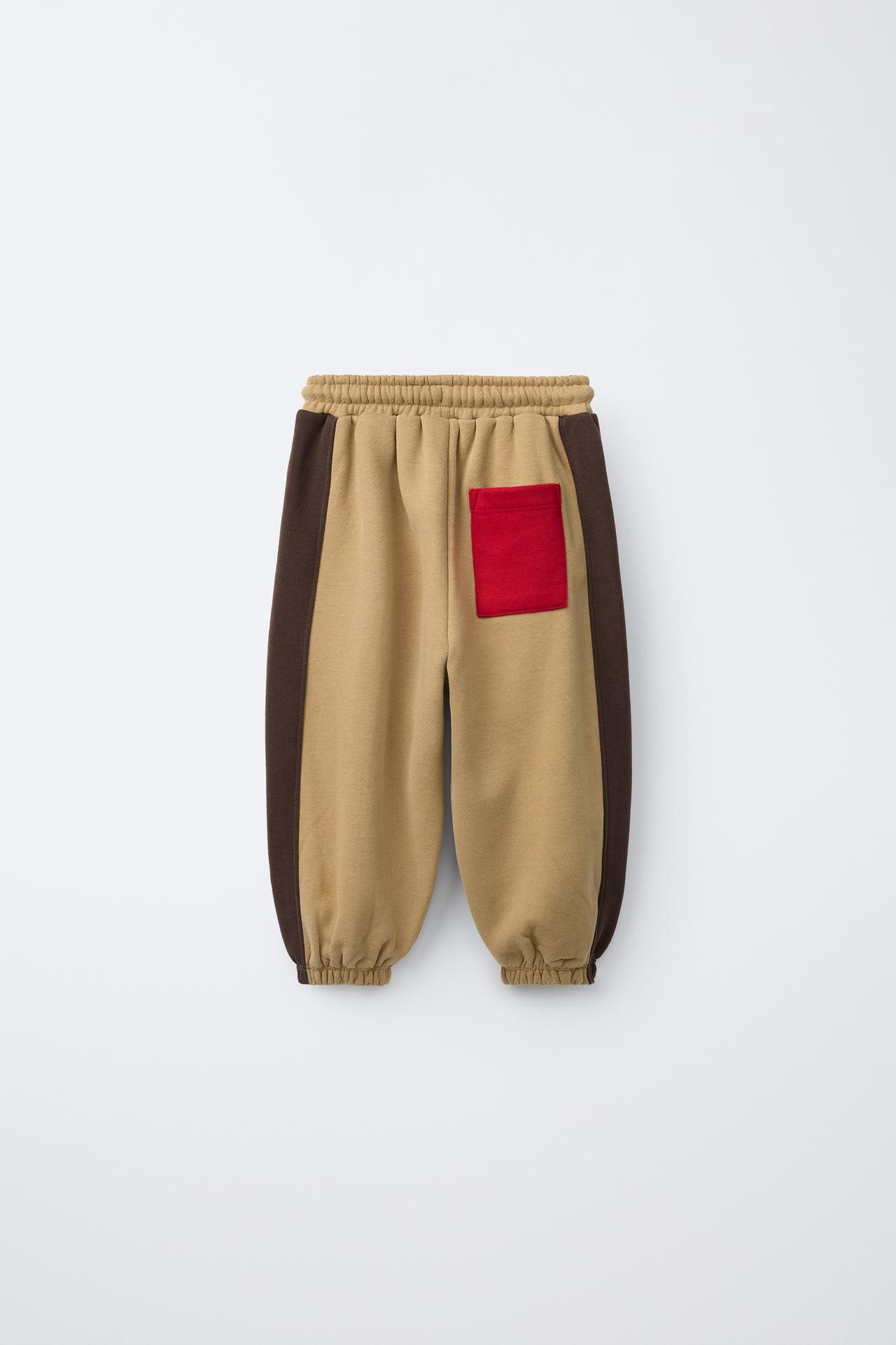 COLORBLOCK FLEECE JOGGER PANTS — taupe brown