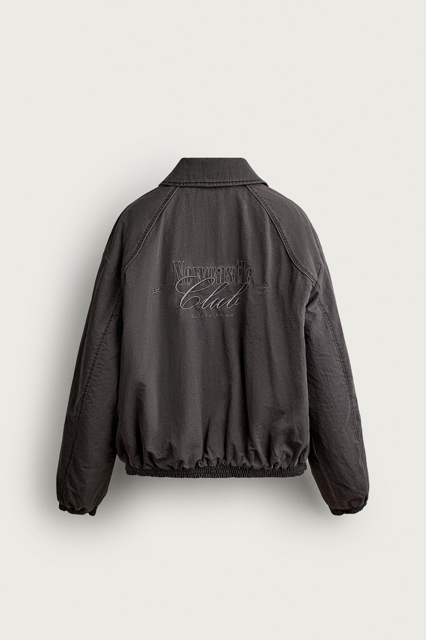 Мужская куртка Zara Embroidered Quilted Washed, цвет: Тёмный бордовый — фото 7