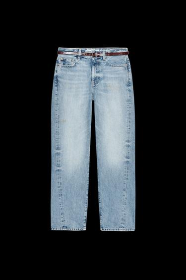 Zara Z1975 NEW MOM FIT VINTAGE LOOK HIGH WAIST JEANS WITH BELT - Mid-blue