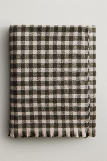 CHRISTMAS GINGHAM FRINGE BLANKET — Green 1