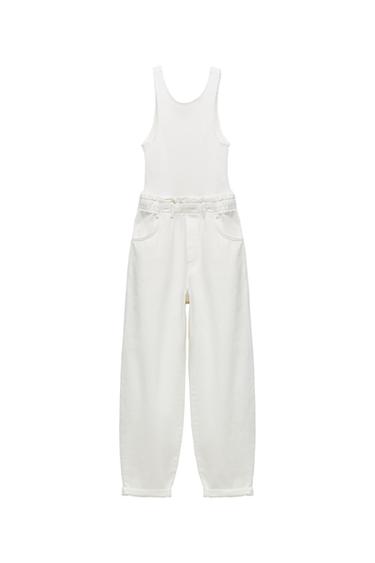 Z1975 DENIM BAGGY MATCHING FABRIC JUMPSUIT