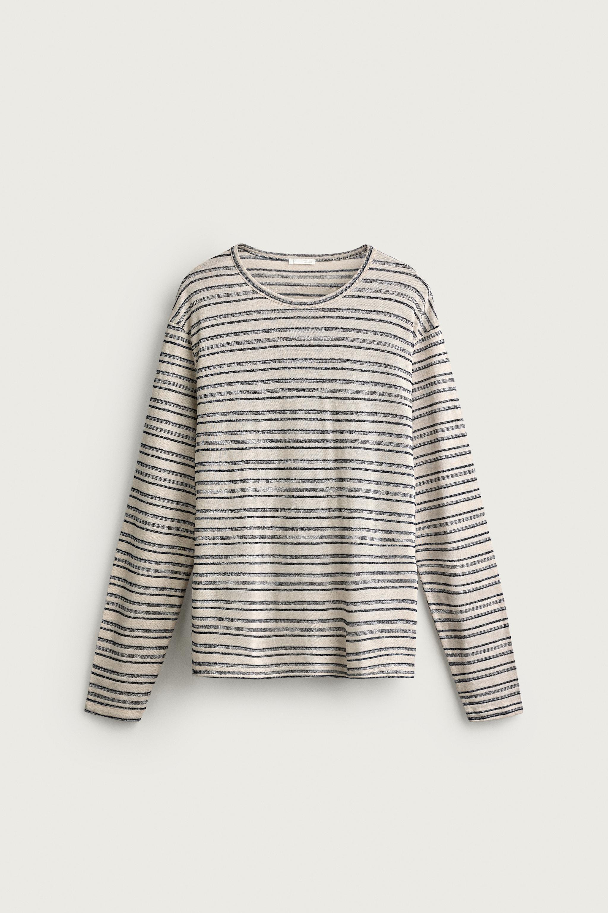 VISCOSE-LINEN STRIPED T-SHIRT — striped