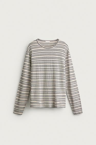 VISCOSE-LINEN STRIPED T-SHIRT — striped 1