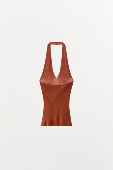 TOP HALTÈRE SEAMLESS 100 % SOIE - Rouge de Zara - Image 6