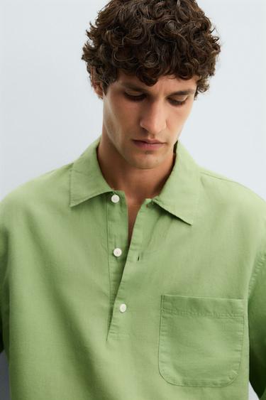 CHEMISE POLO LIN ET COTON - Vert clair de Zara - Image 5