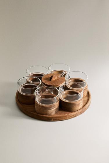 SET GLÄSER UND ZUCKERDOSE AUS HOLZ - Hellbeige von Zara