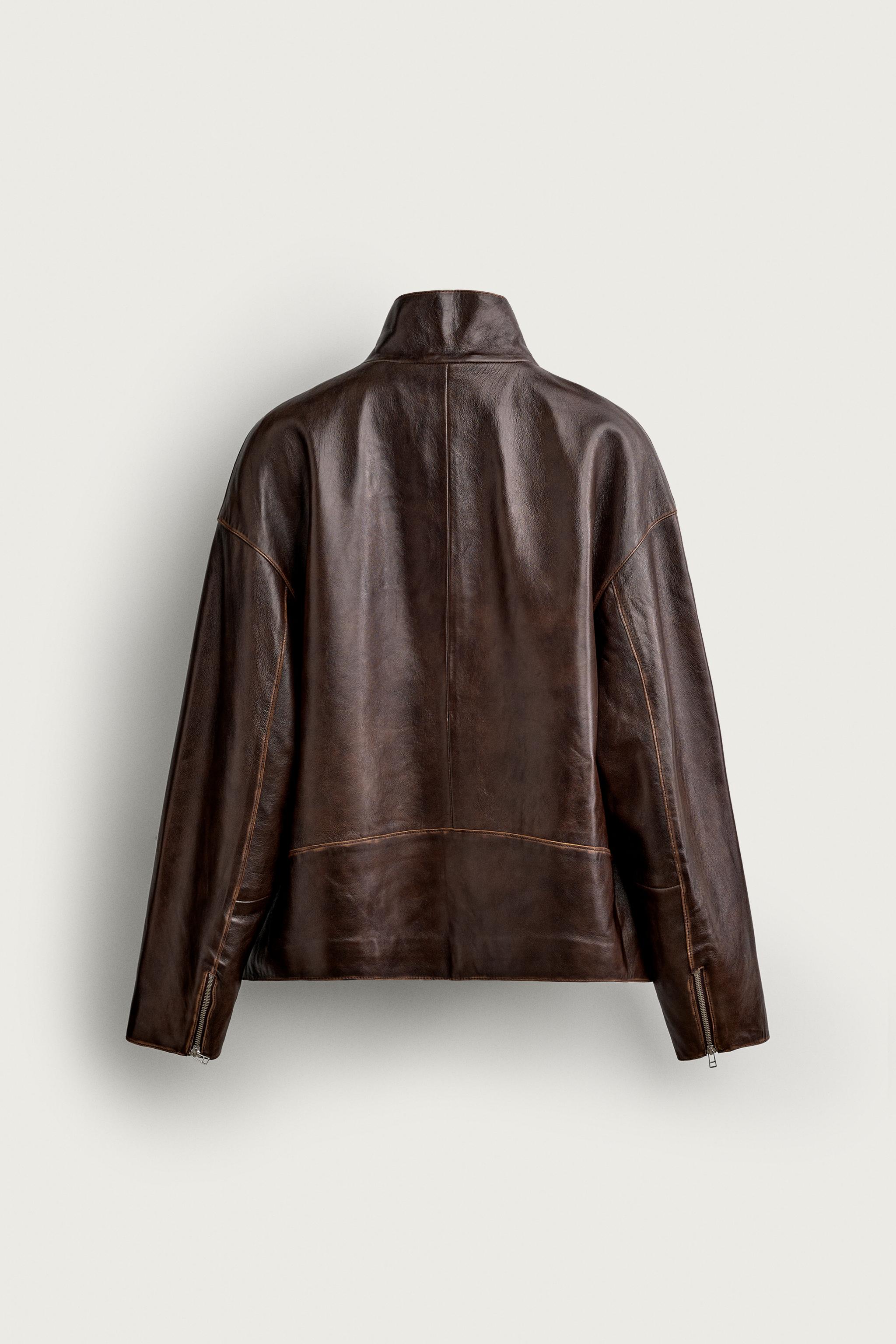 ヴィンテージ風レザージャケット ヴィンテージ風レザー ジャケット - ブラウン | ZARA Japan / 日本