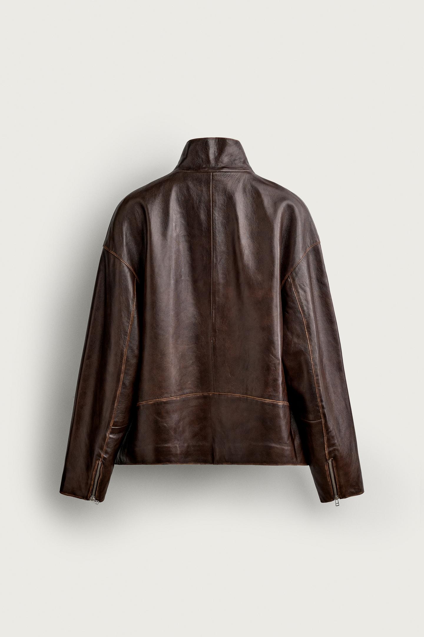Мужская куртка Zara Vintage Effect Leather, цвет: Коричневый — фото 7