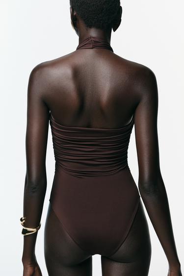 POLYAMIDE HALTER BODYSUIT WITH METAL DETAIL - Dark brown by Zara - Image 3