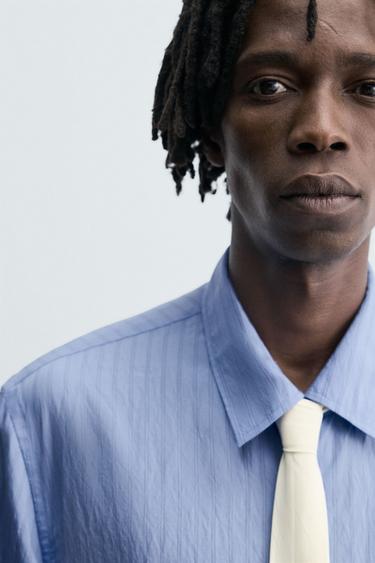 CREASED-EFFECT STRIPED FLOWING SHIRT - Blue by Zara - Image 5