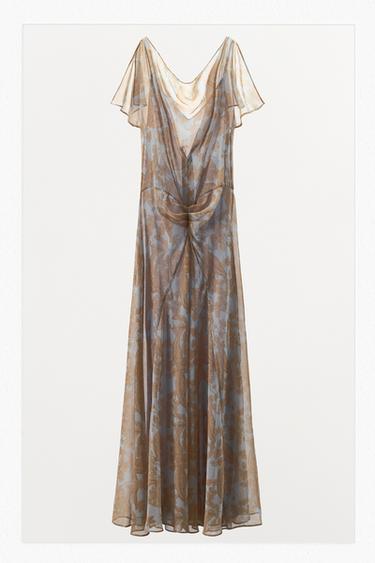 GATHERED FLORAL PRINT DRESS - Brown-Blue by Zara