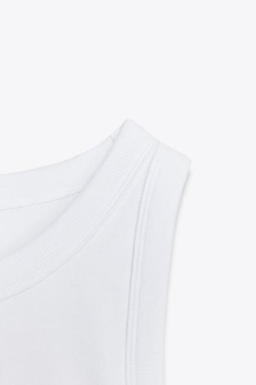 HAUT À BRETELLES CÔTELÉ - Blanc de Zara - Image 7