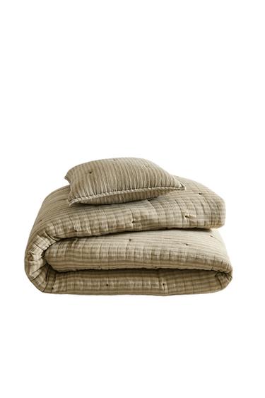 KIDS' COTTON QUILTED BEDSPREAD WITH THIN STRIPES - Green by Zara